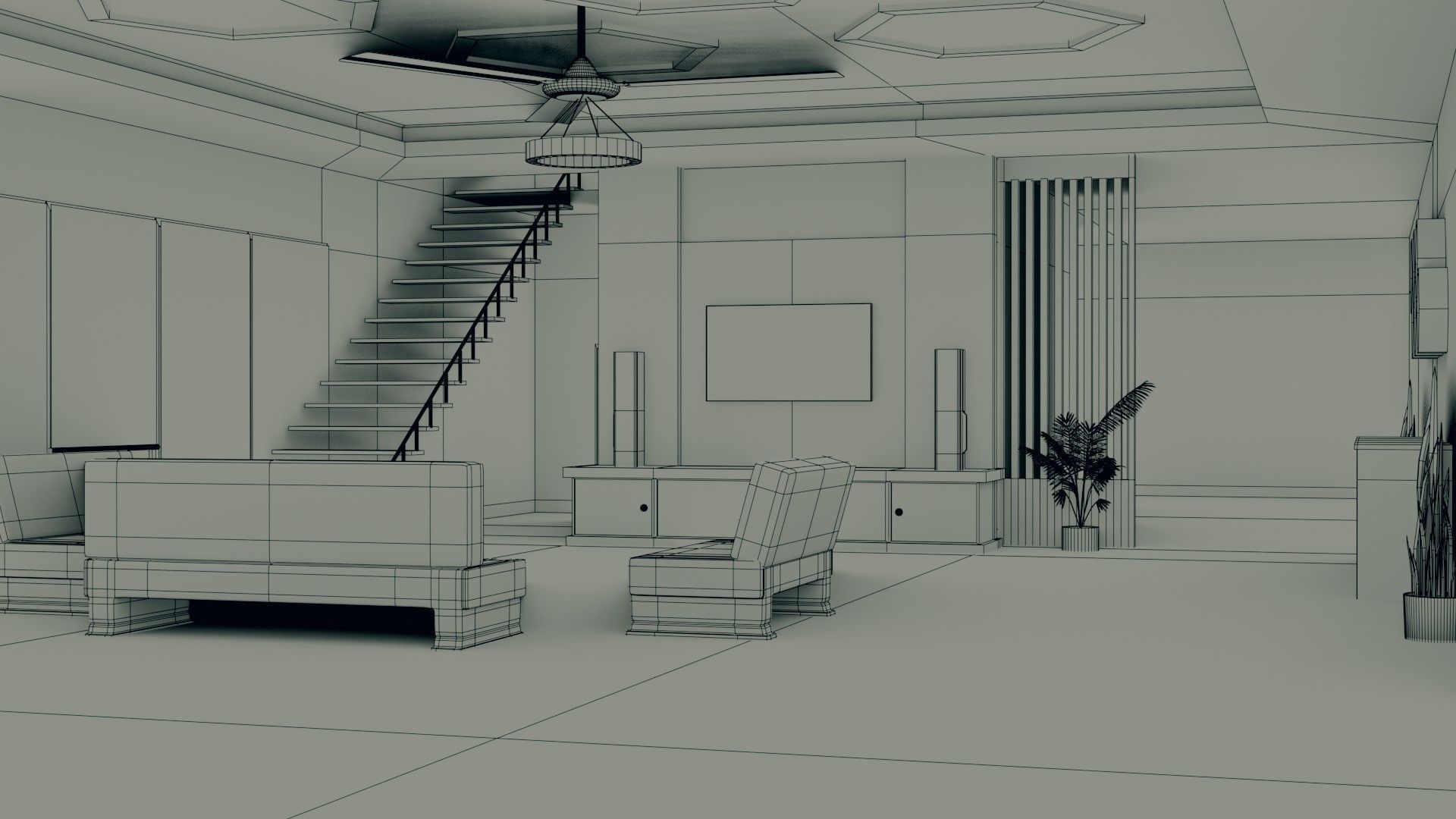 Hall Interior - Low Poly - Game Ready Low-poly 3D model_9