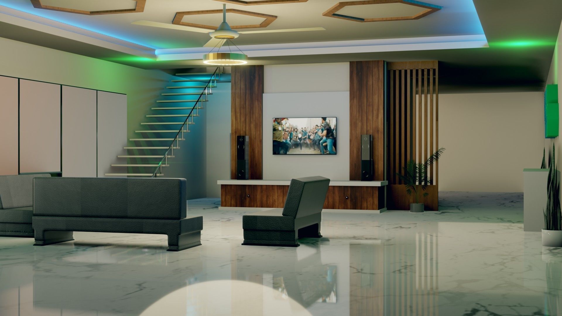 Hall Interior - Low Poly - Game Ready Low-poly 3D model_1