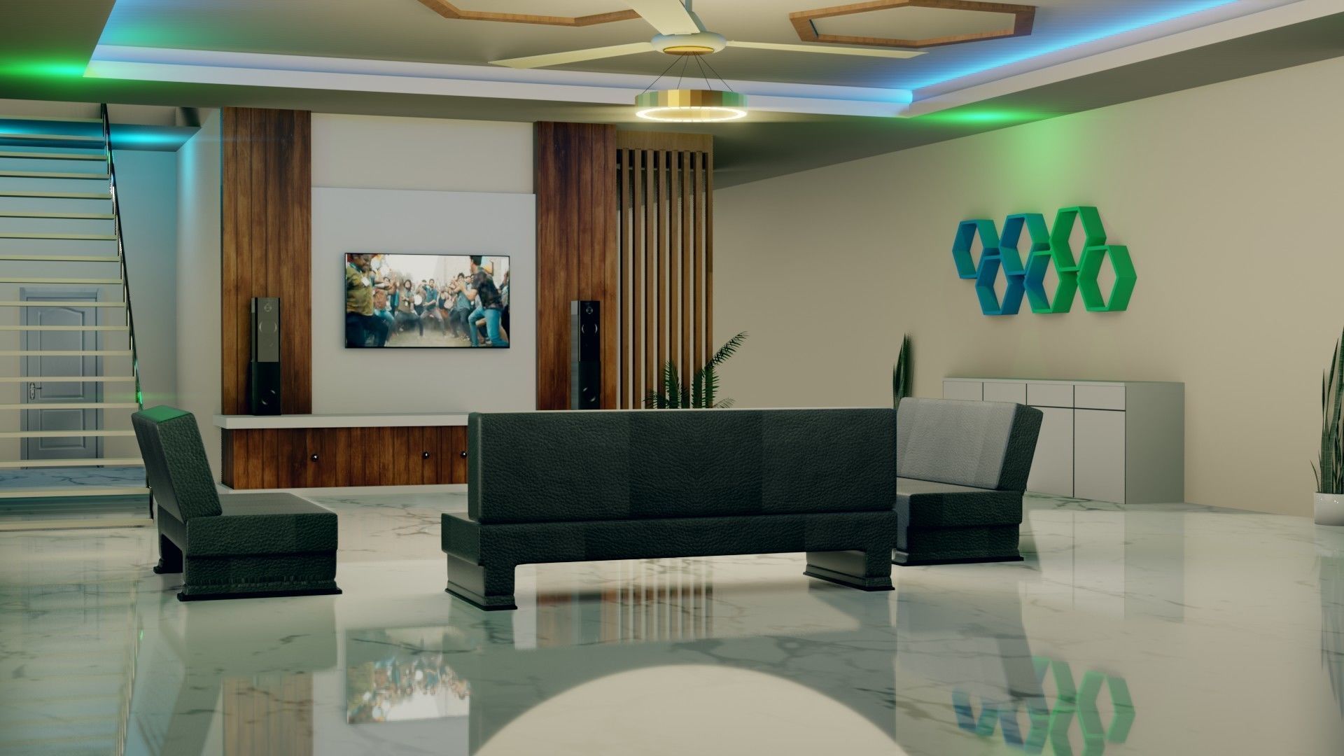 Hall Interior - Low Poly - Game Ready Low-poly 3D model_2