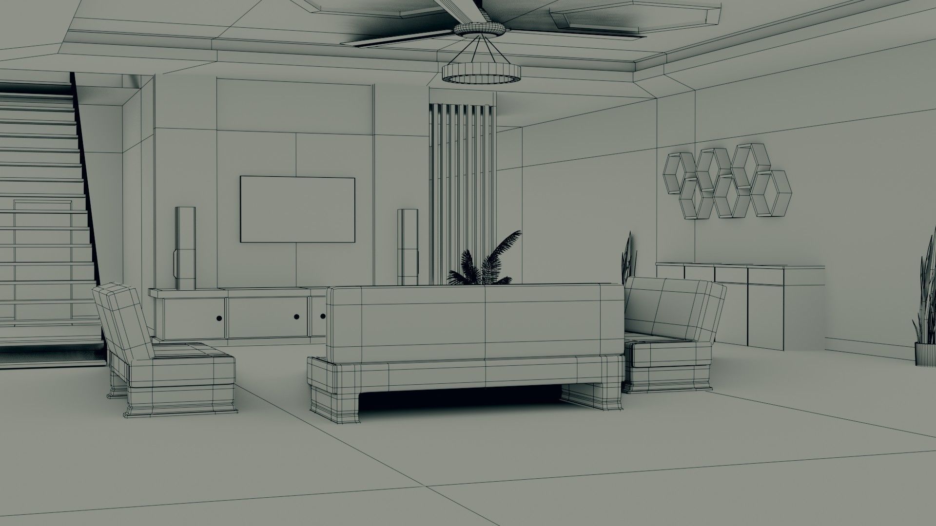 Hall Interior - Low Poly - Game Ready Low-poly 3D model_10