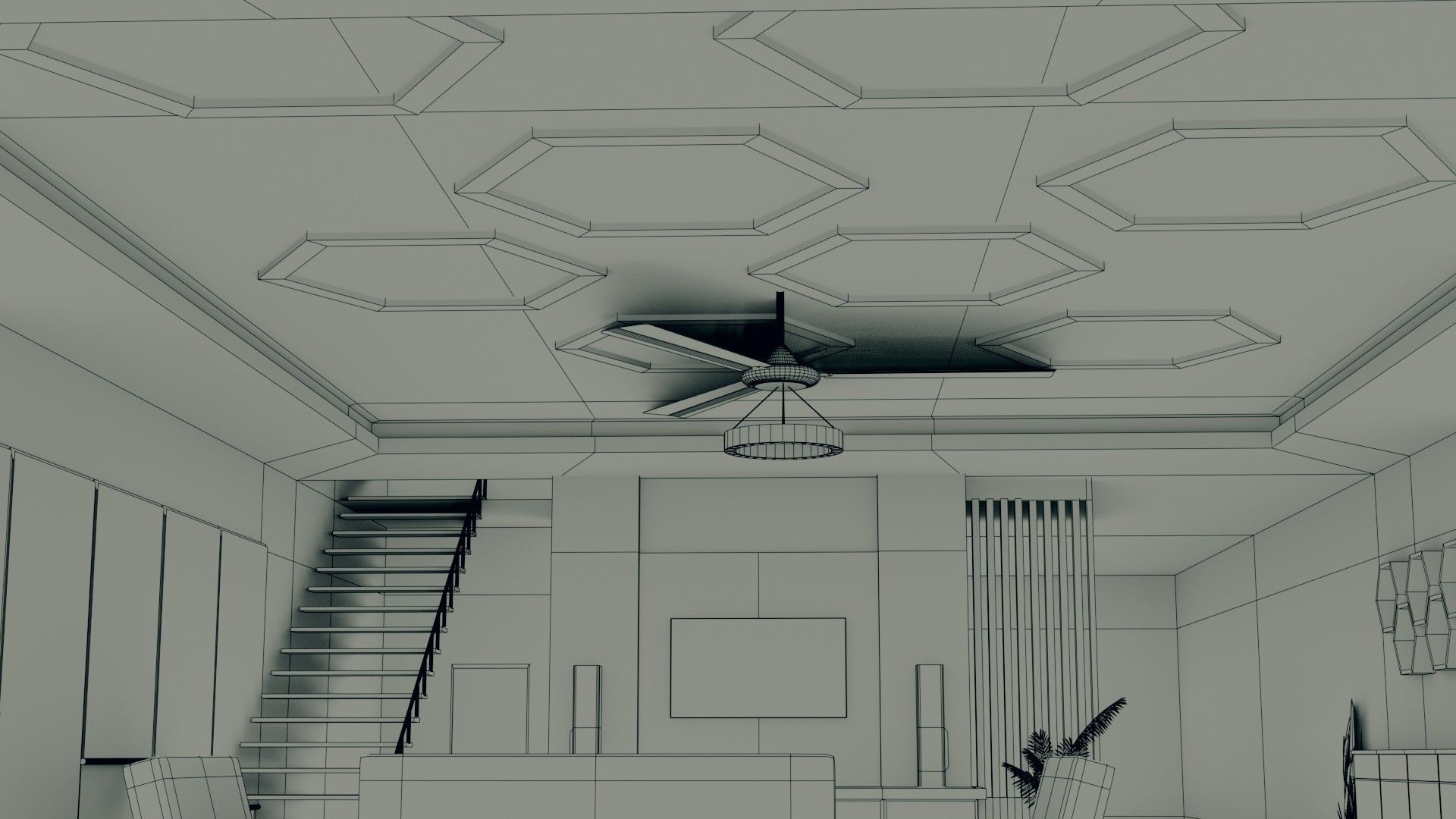 Hall Interior - Low Poly - Game Ready Low-poly 3D model_11