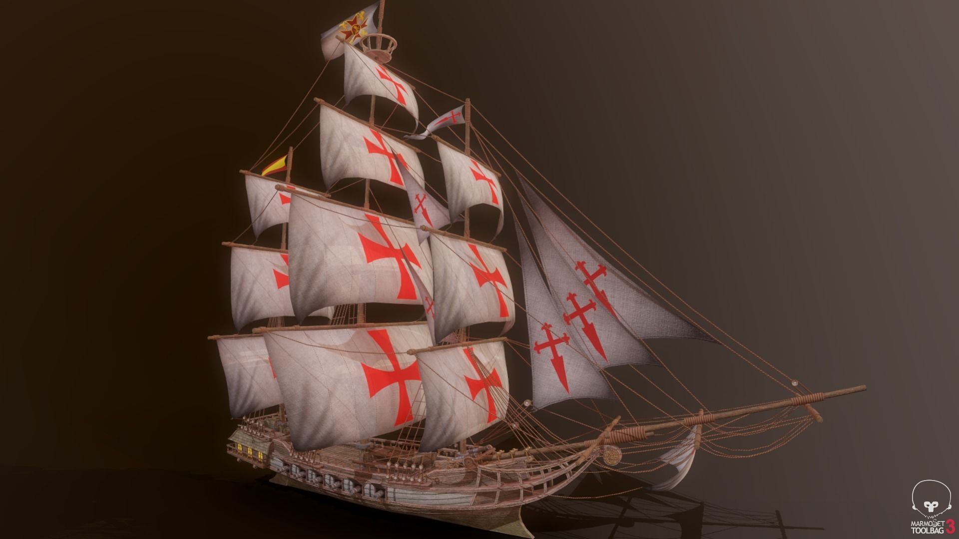 Ocean Brig Low-poly 3D model_14