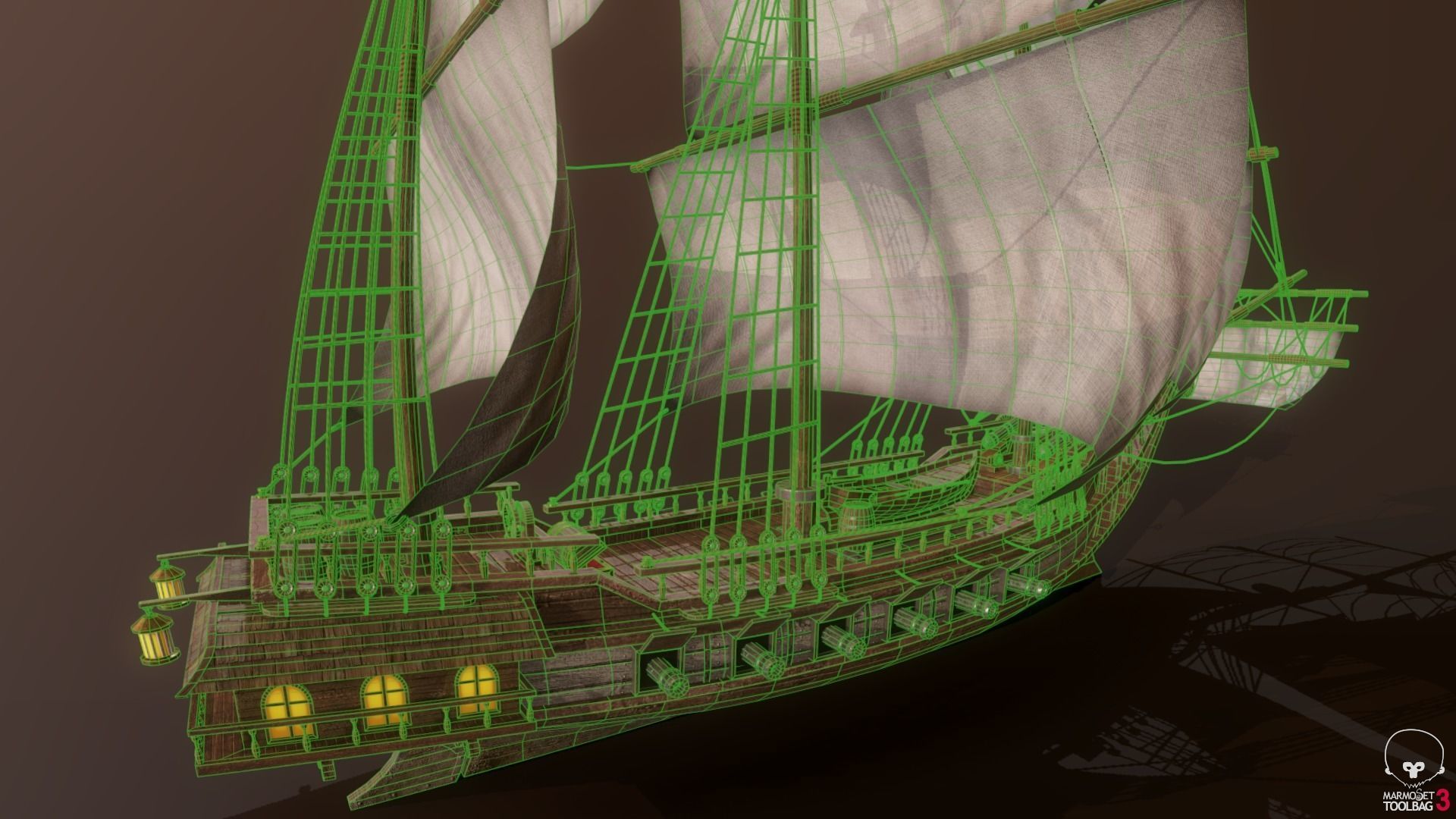 Ocean Brig Low-poly 3D model_16