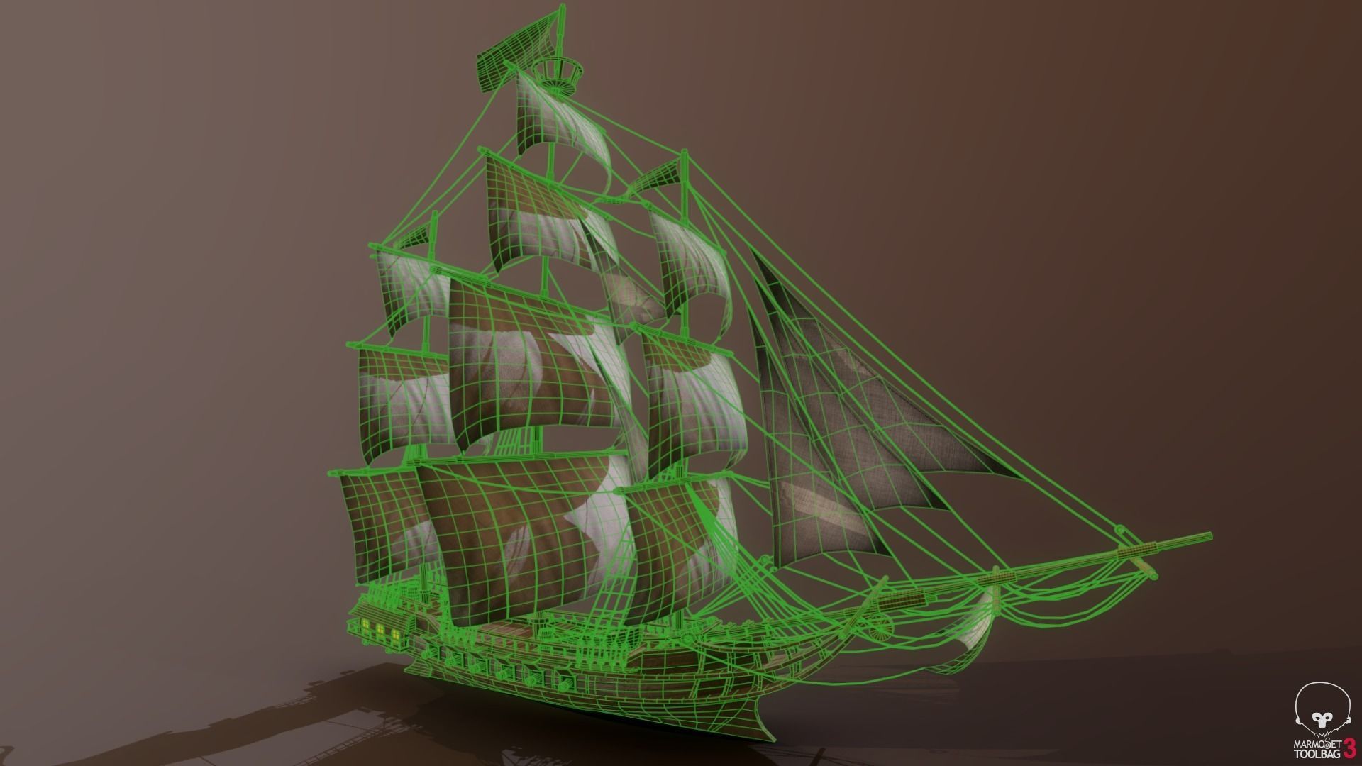 Ocean Brig Low-poly 3D model_17