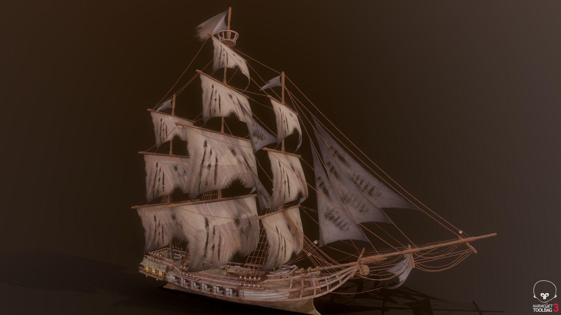 Ocean Brig Low-poly 3D model_15