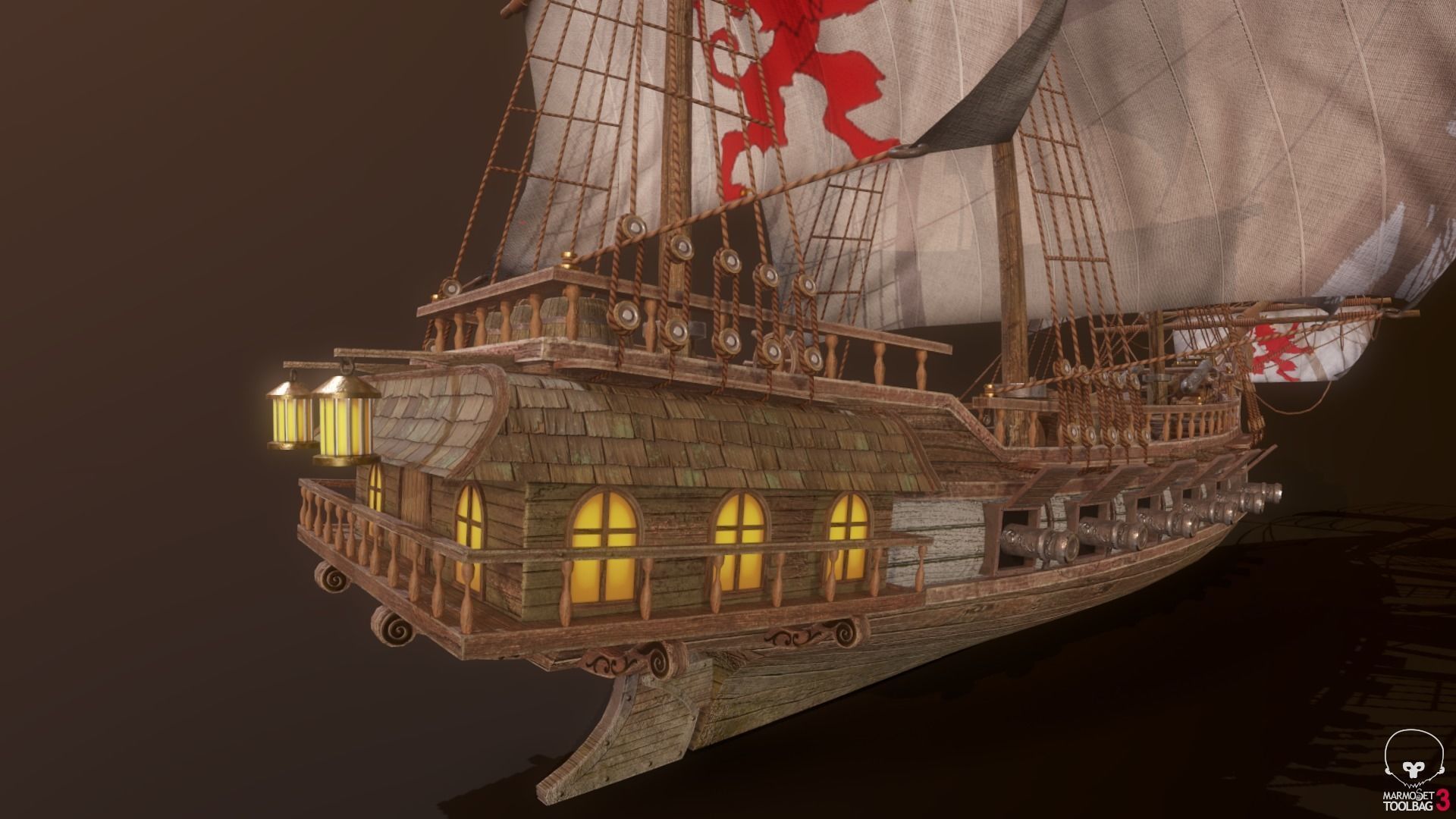 Ocean Brig Low-poly 3D model_7