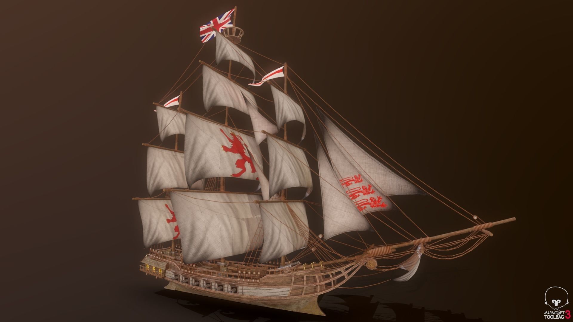 Ocean Brig Low-poly 3D model_2