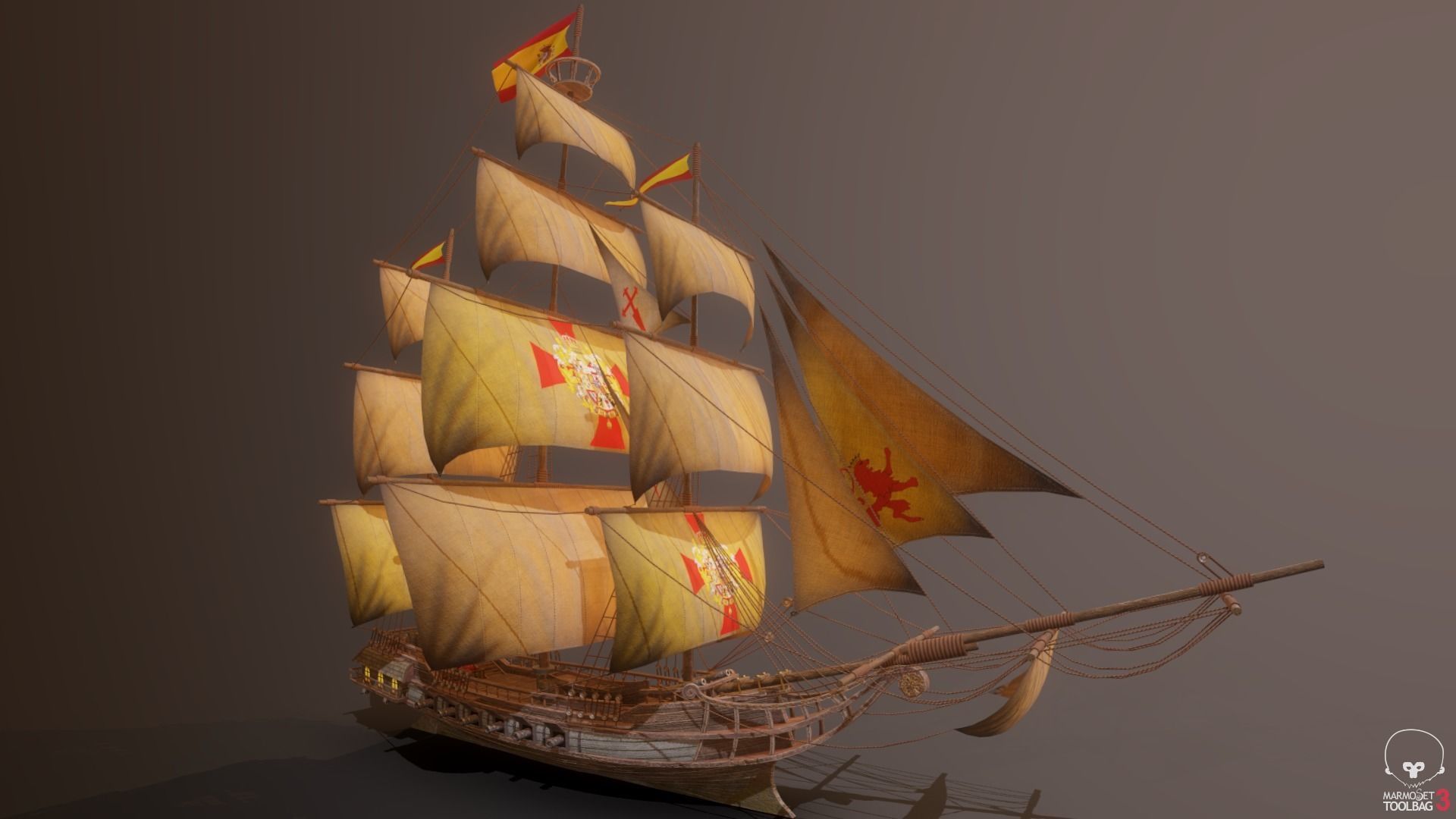 Ocean Brig Low-poly 3D model_13
