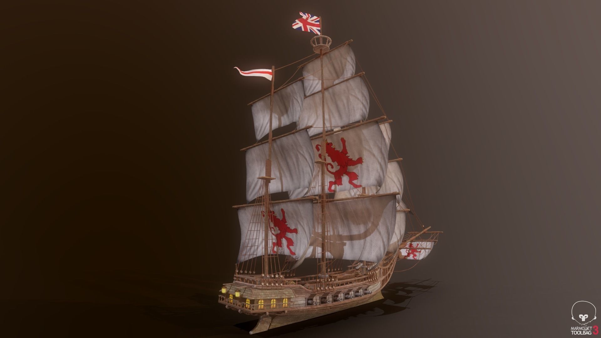 Ocean Brig Low-poly 3D model_5