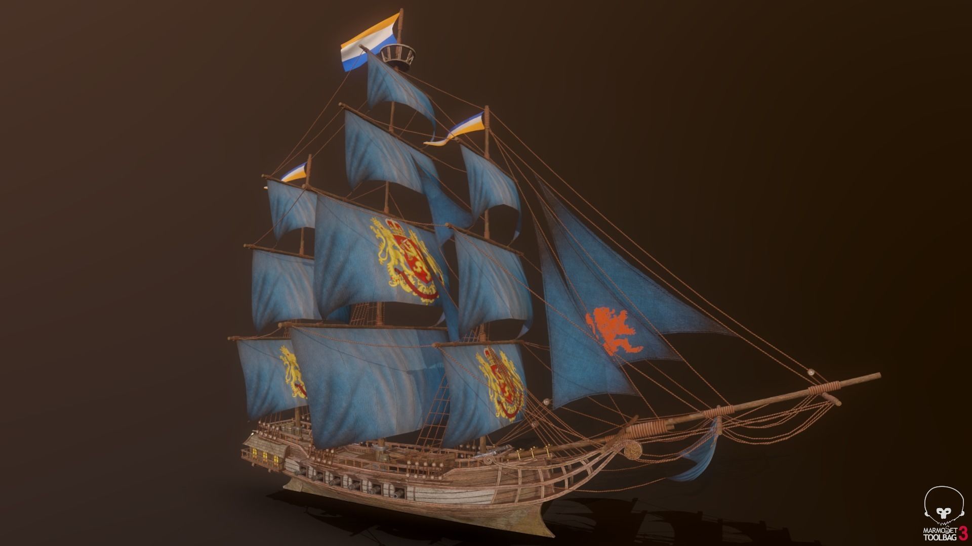 Ocean Brig Low-poly 3D model_12