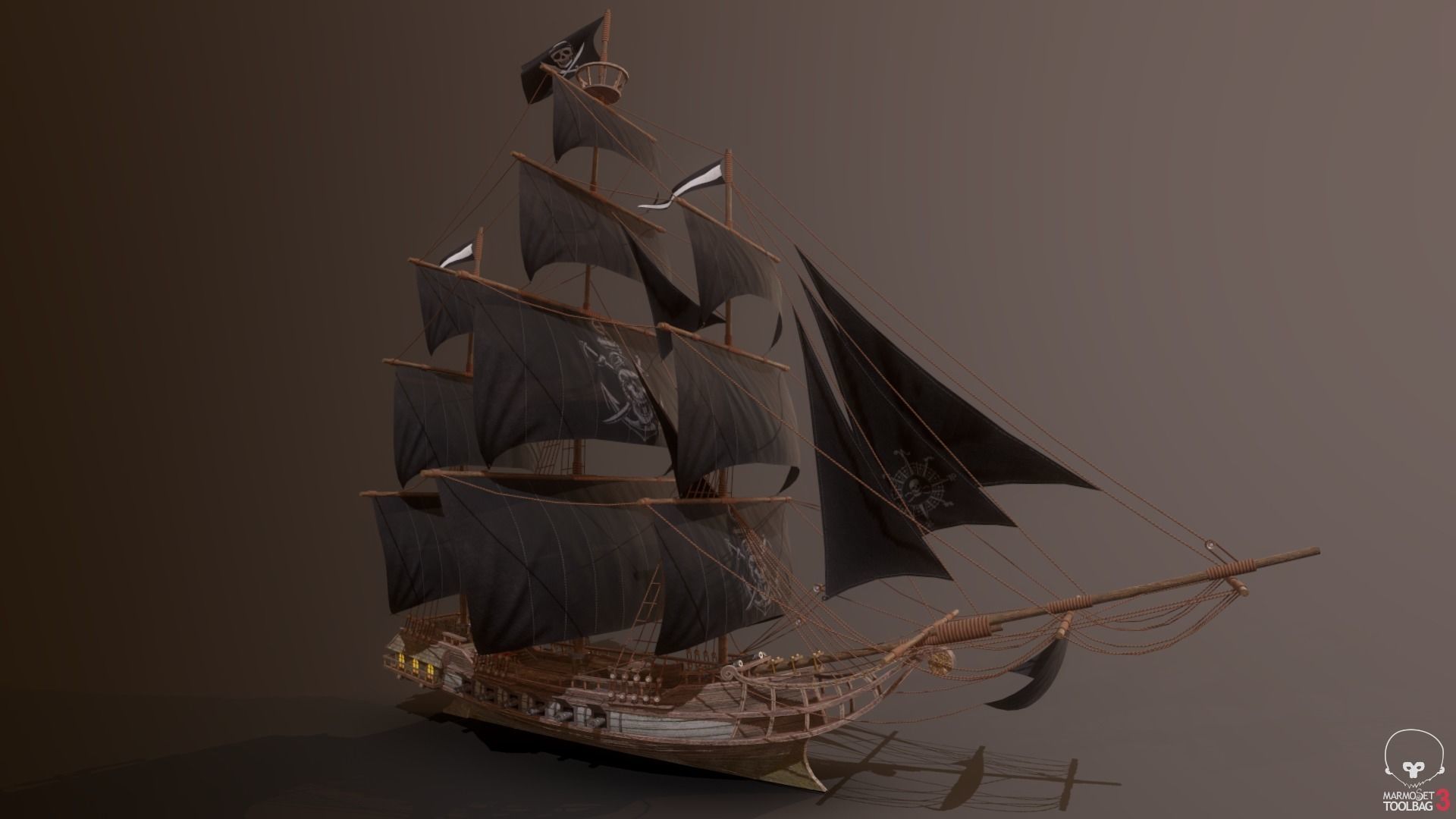 Ocean Brig Low-poly 3D model_0