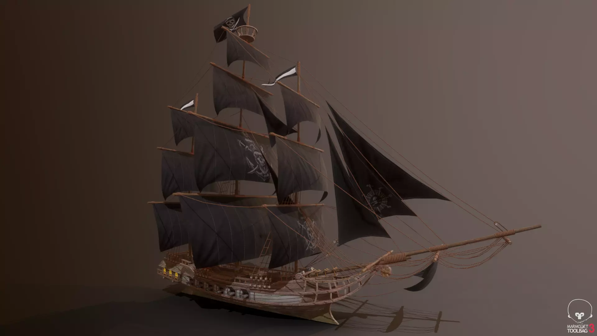 Ocean Brig Low-poly 3D model_0