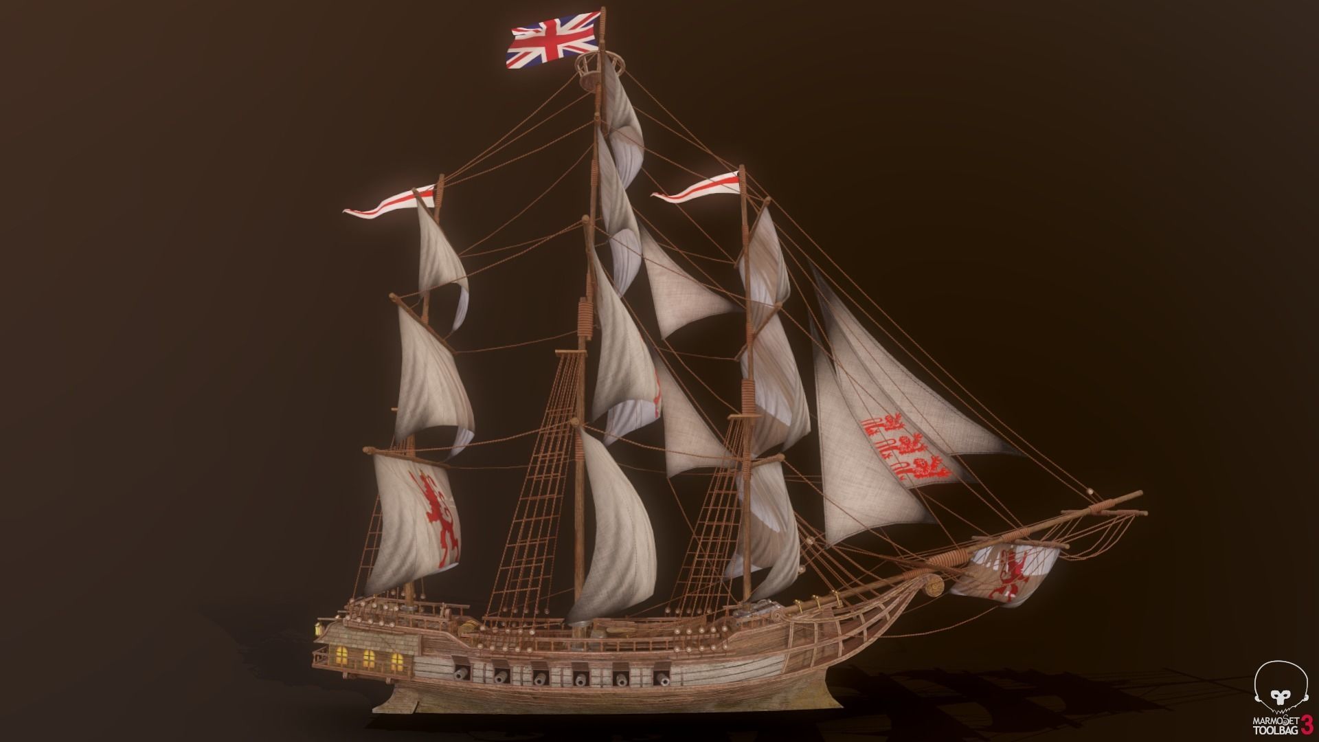 Ocean Brig Low-poly 3D model_3
