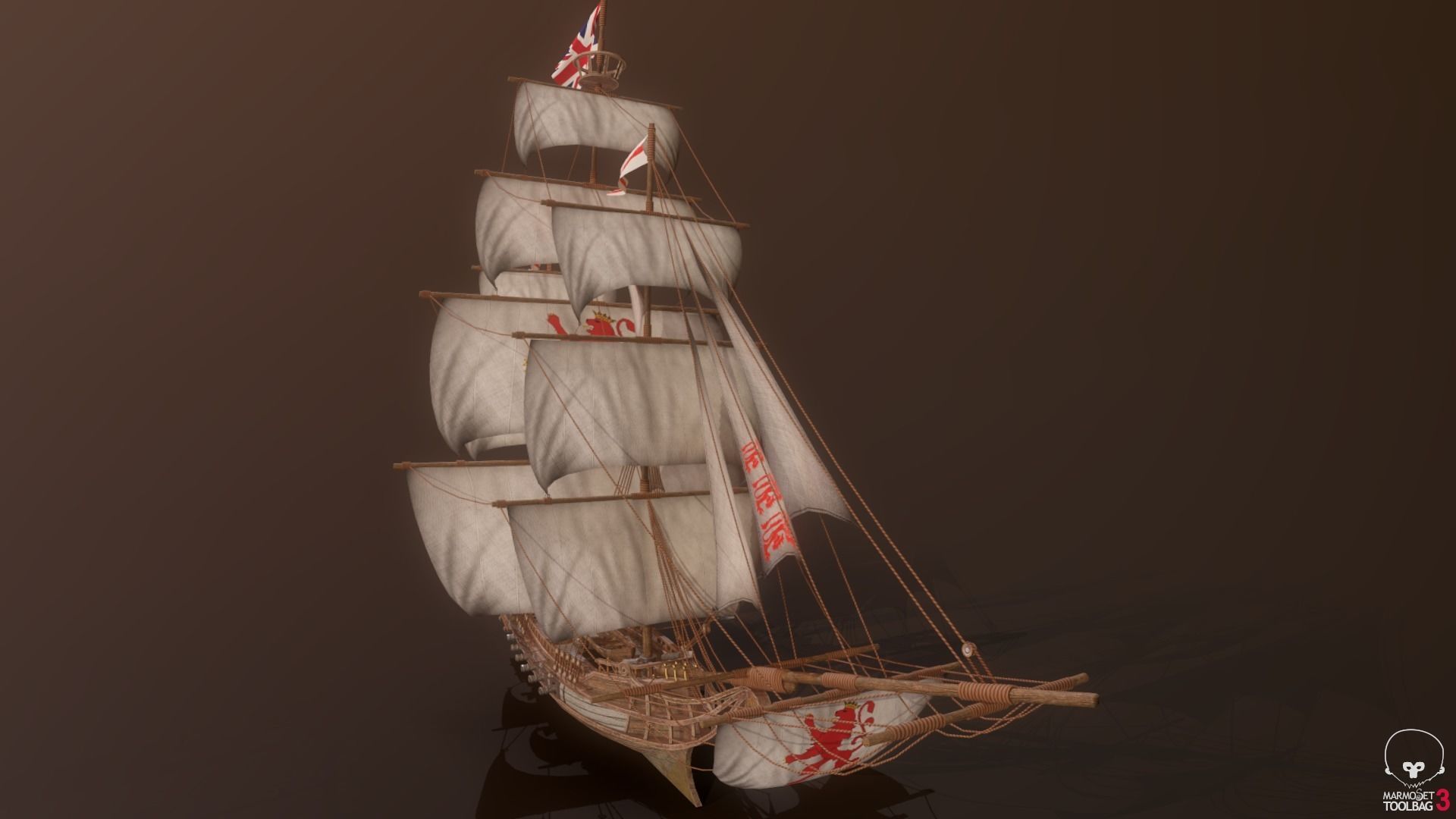 Ocean Brig Low-poly 3D model_4