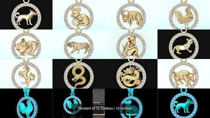 Pendant of 12 Zodiacs 3D Model Collection