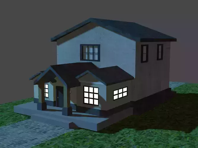 low poly house on grass