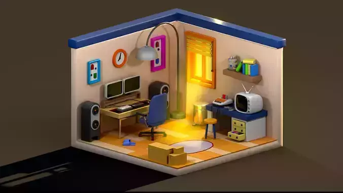 Diorama Low Poly LightRoom Low-poly 3D model