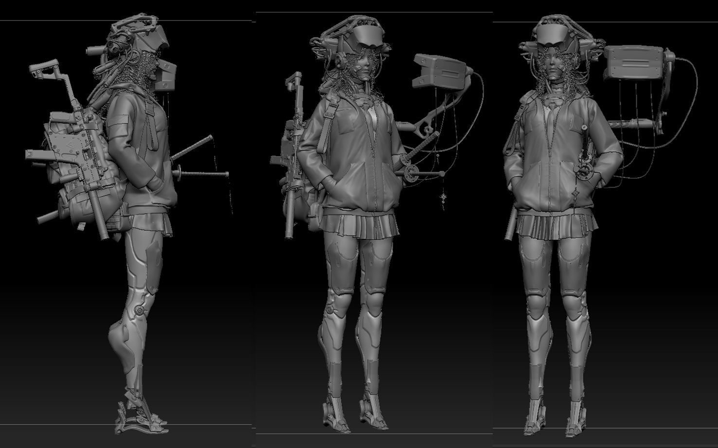 Scavenger female cyberpunk character 3D model_6