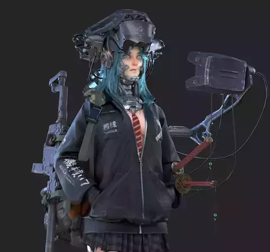 Scavenger female cyberpunk character 3D model