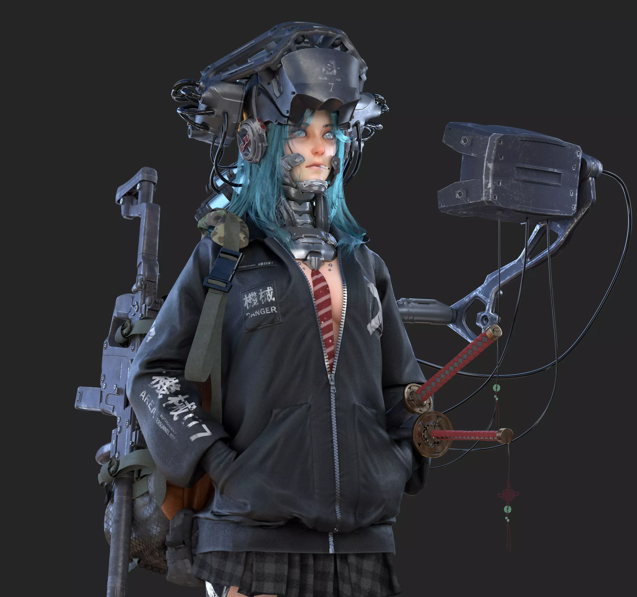 Scavenger female cyberpunk character 3D model_0