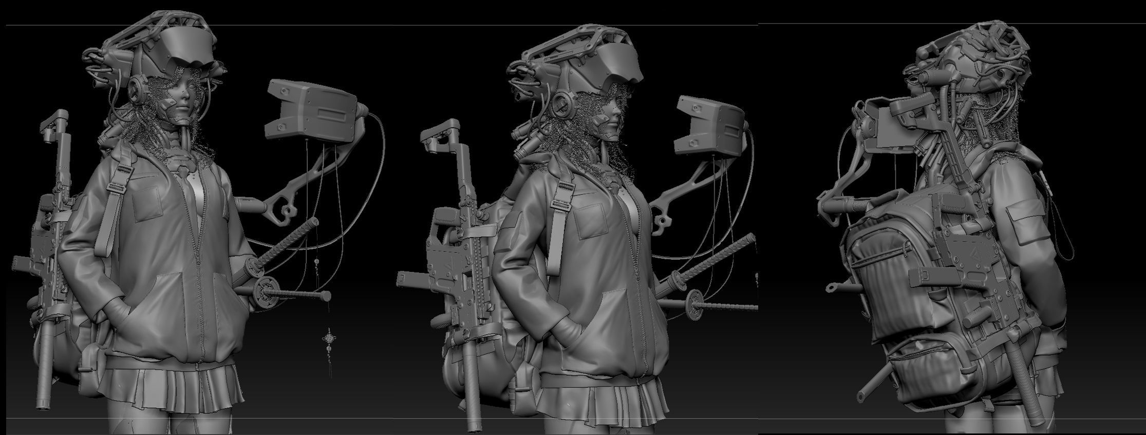 Scavenger female cyberpunk character 3D model_5