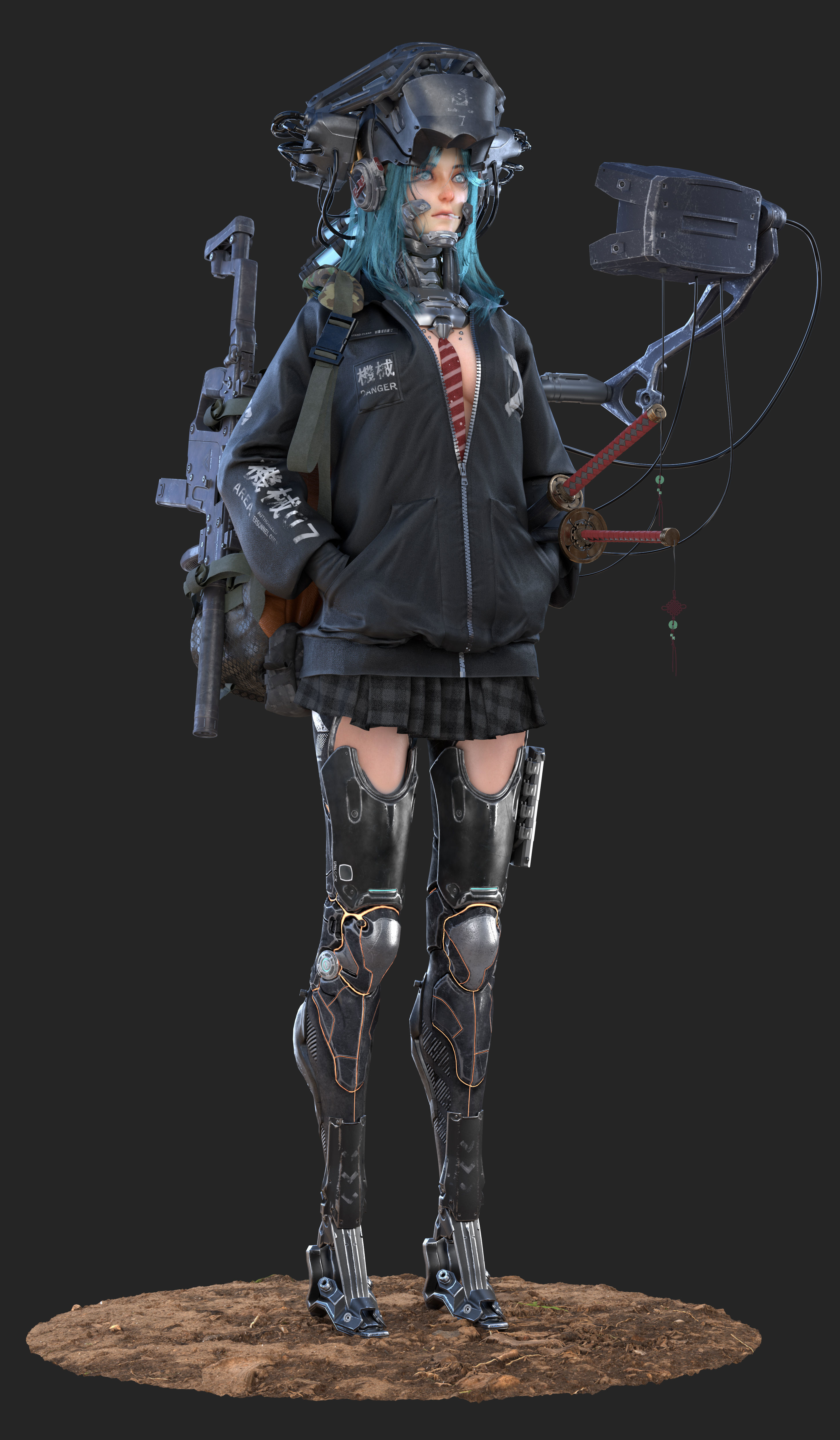 Scavenger female cyberpunk character 3D model_1