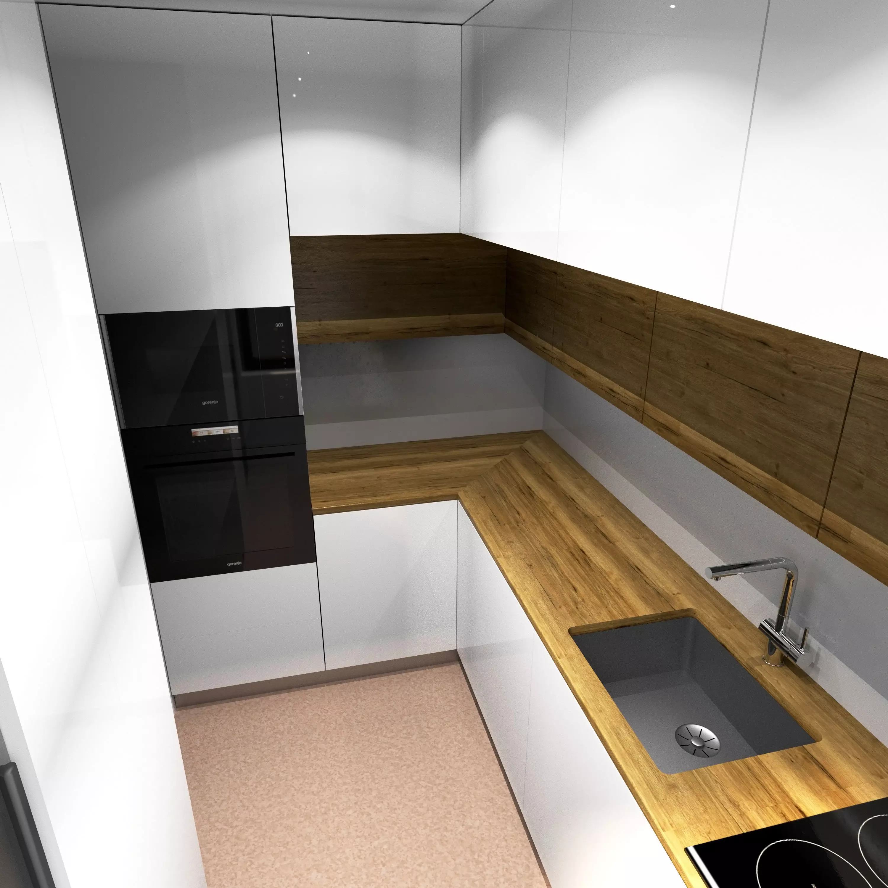 Kitchen with cabinets and wooden counter tops Free 3D model