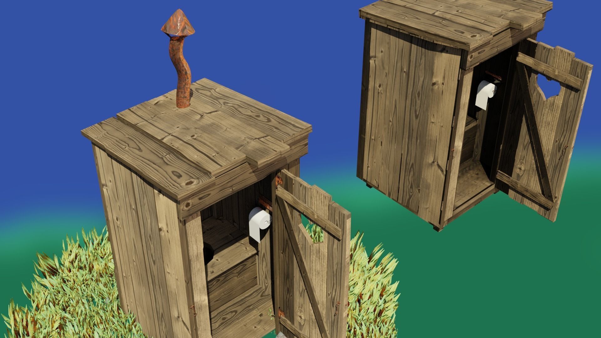 Out House toilet High Low Plygon Low-poly 3D model_5