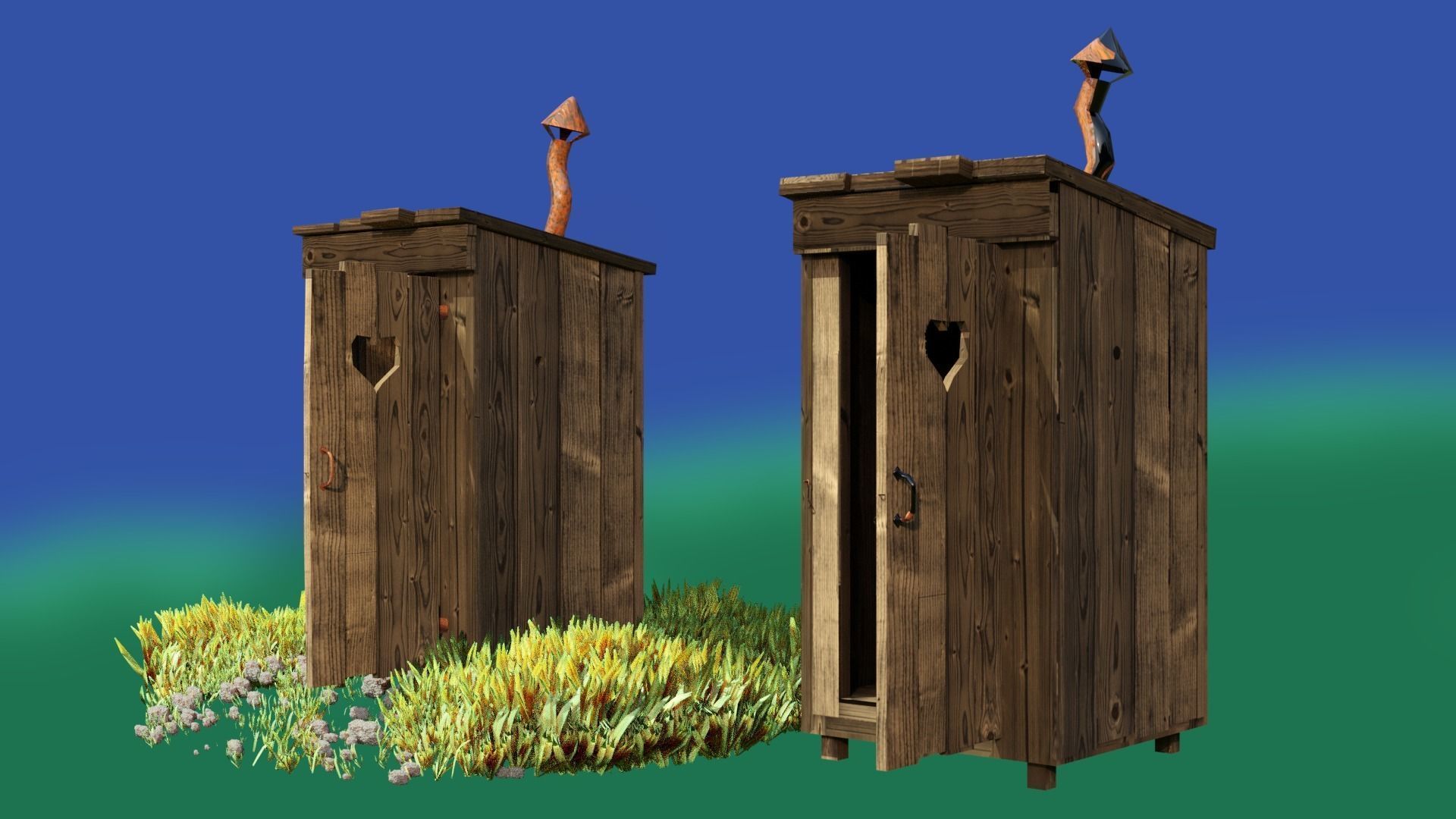 Out House toilet High Low Plygon Low-poly 3D model_3