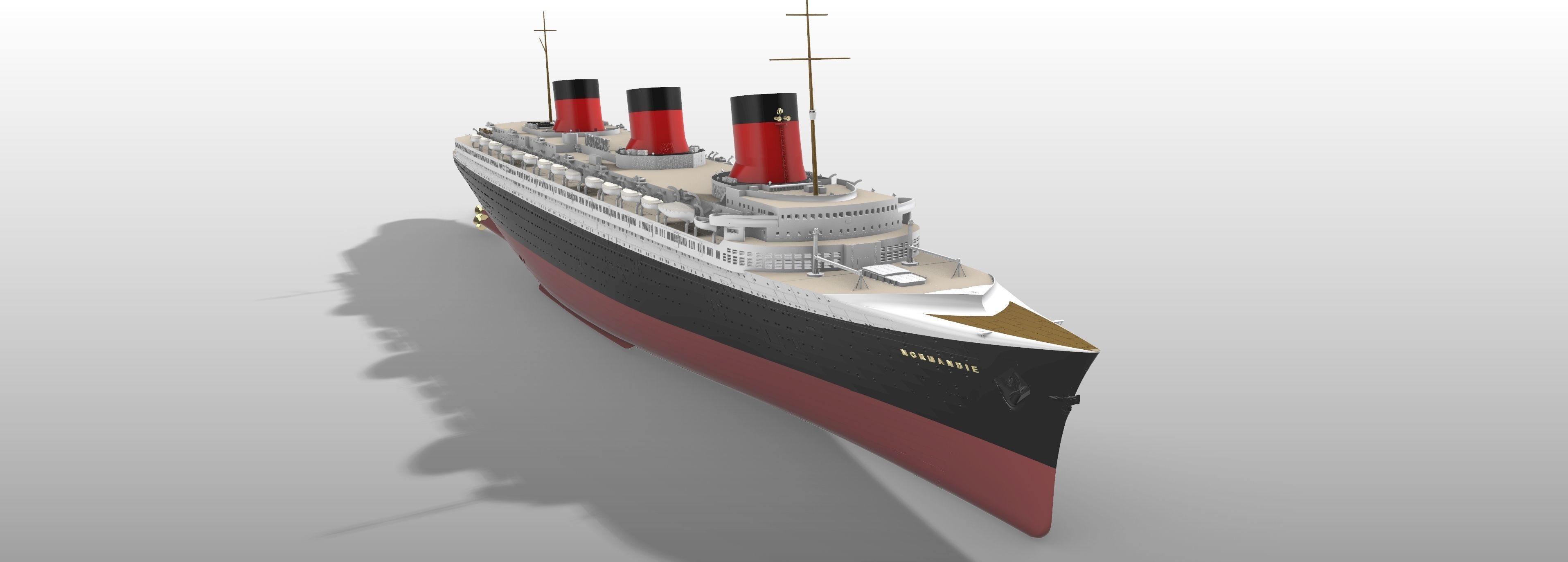 SS Normandie ocean liner printable model -full and waterline 3D print model_3