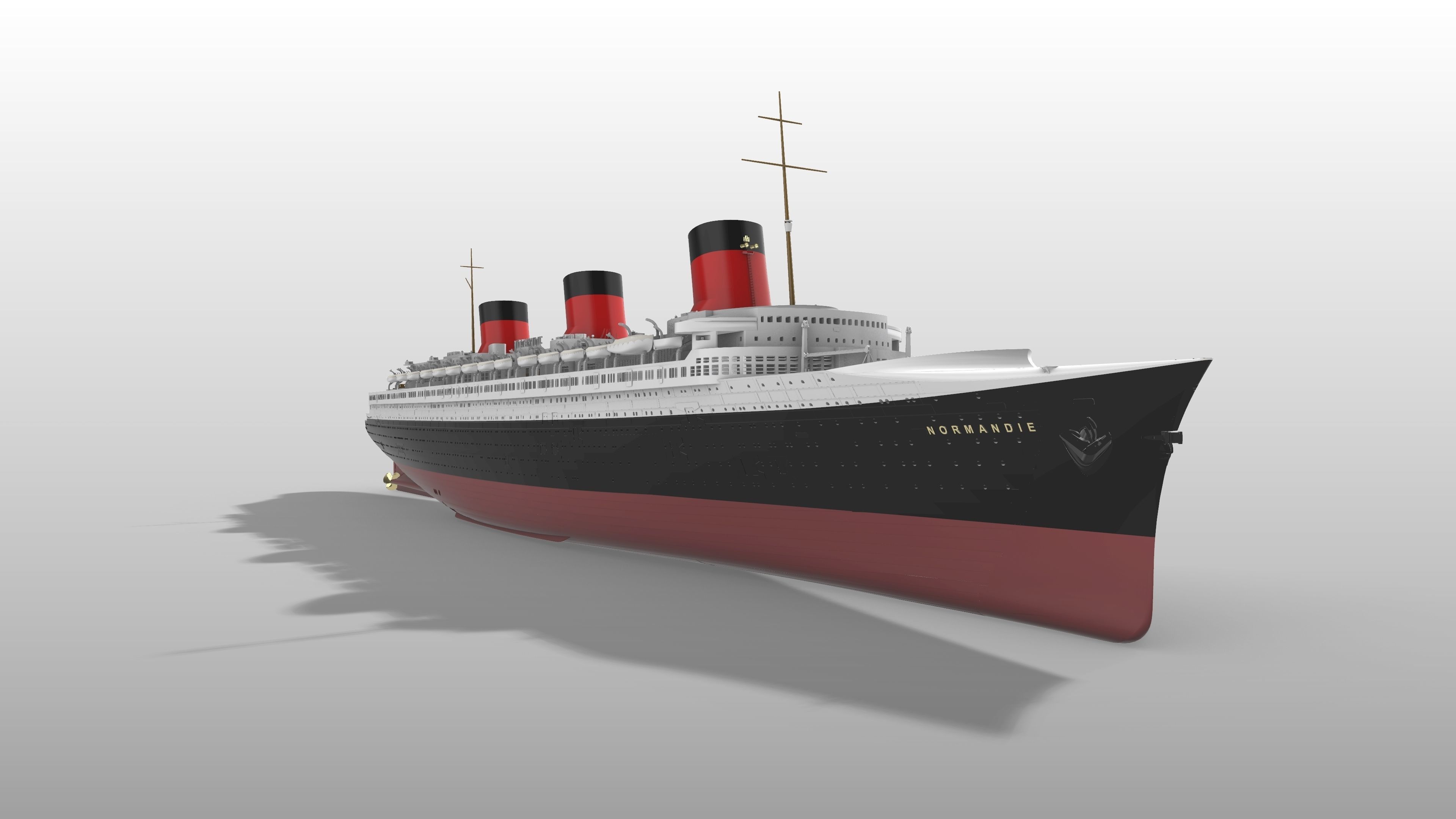 SS Normandie ocean liner printable model -full and waterline 3D print model_4