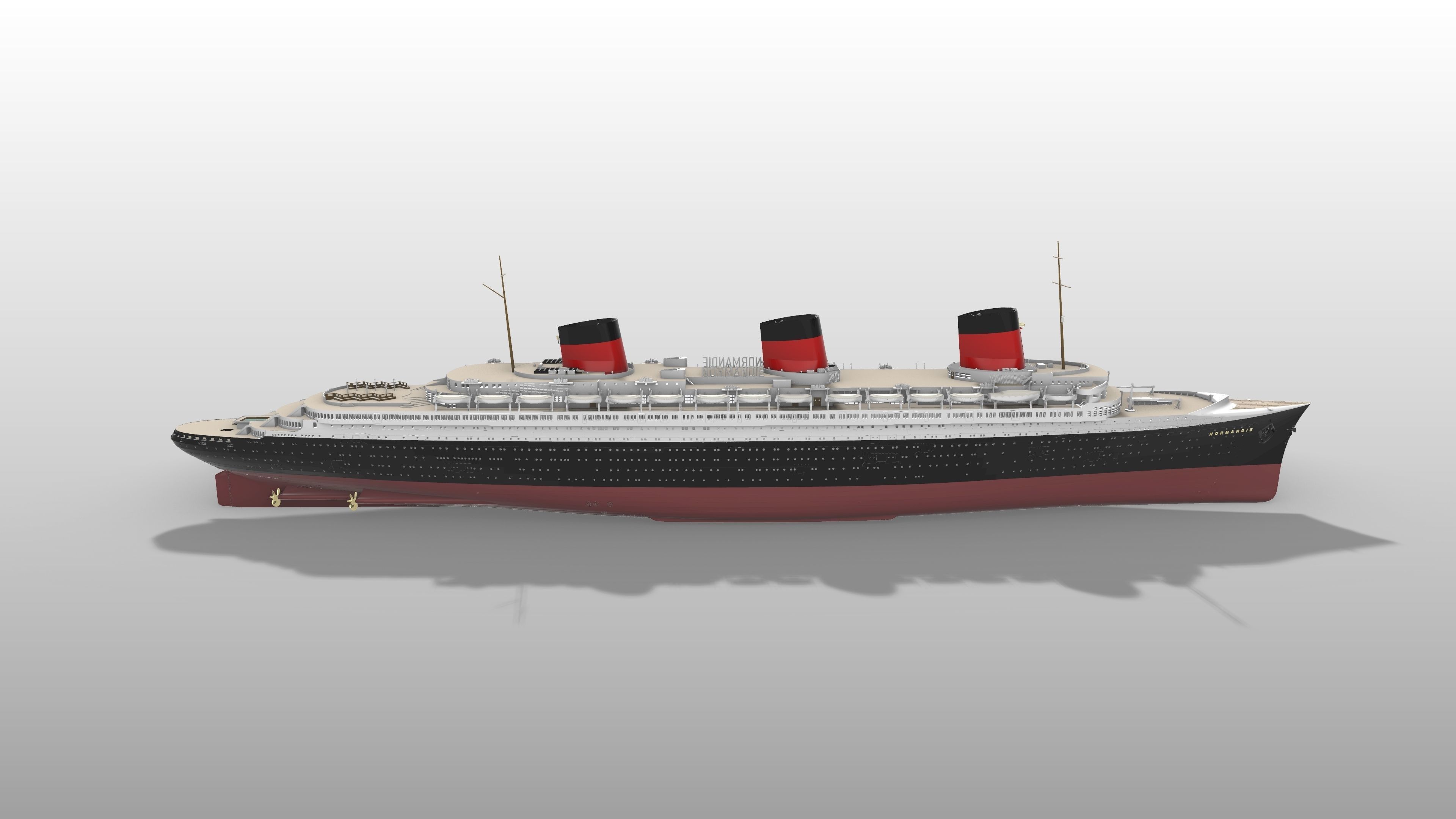 SS Normandie ocean liner printable model -full and waterline 3D print model_6