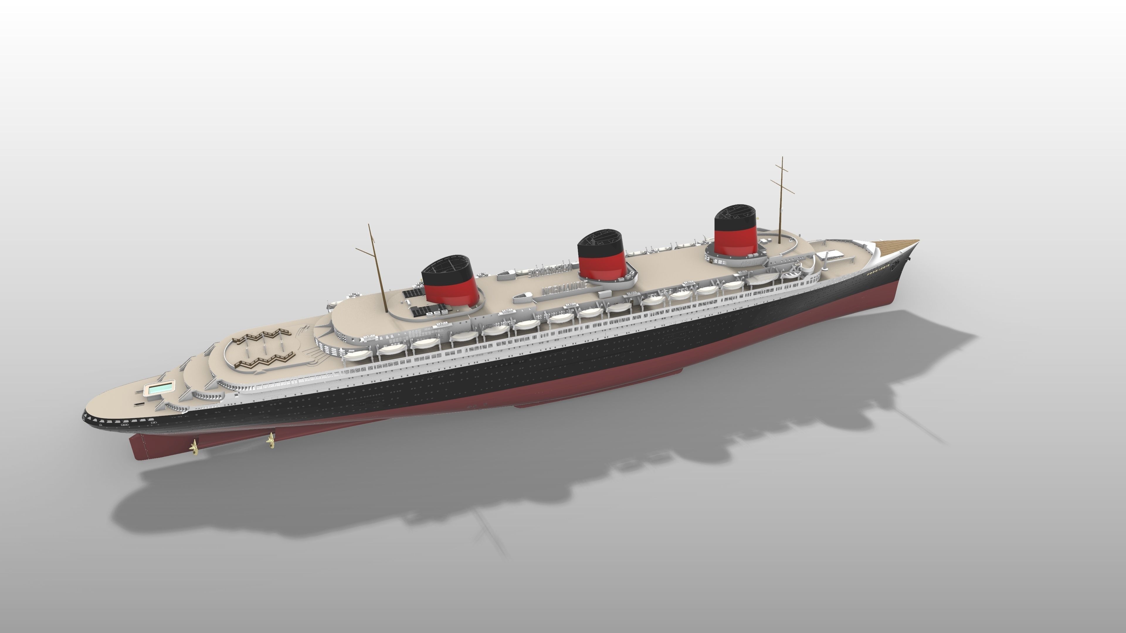 SS Normandie ocean liner printable model -full and waterline 3D print model_5