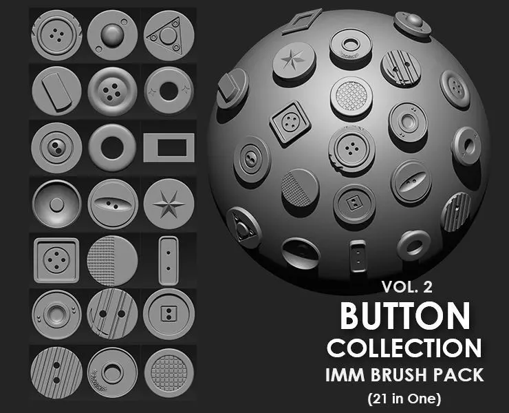 Buttons Collection IMM Brush Pack 21 in One VOL 2 3D model_0