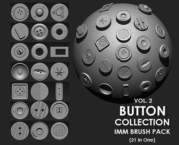 Buttons Collection IMM Brush Pack 21 in One VOL 2 3D model