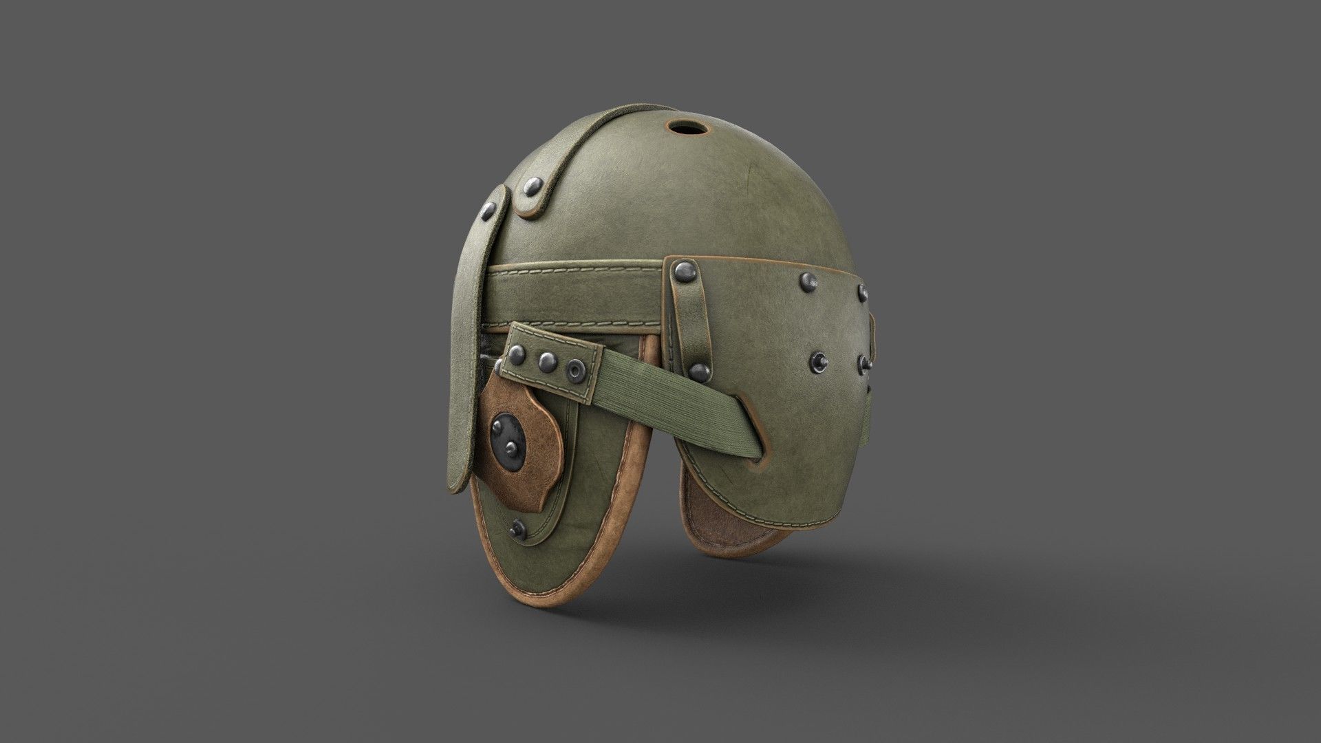 Vintage Tankers Helmet Game Ready Low-poly 3D model_2