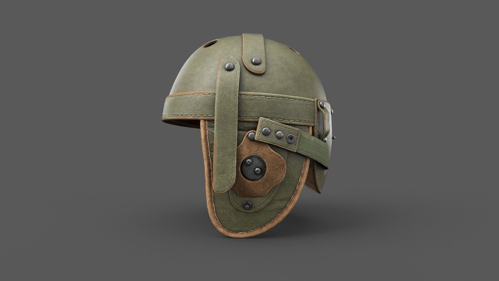 Vintage Tankers Helmet Game Ready Low-poly 3D model_3