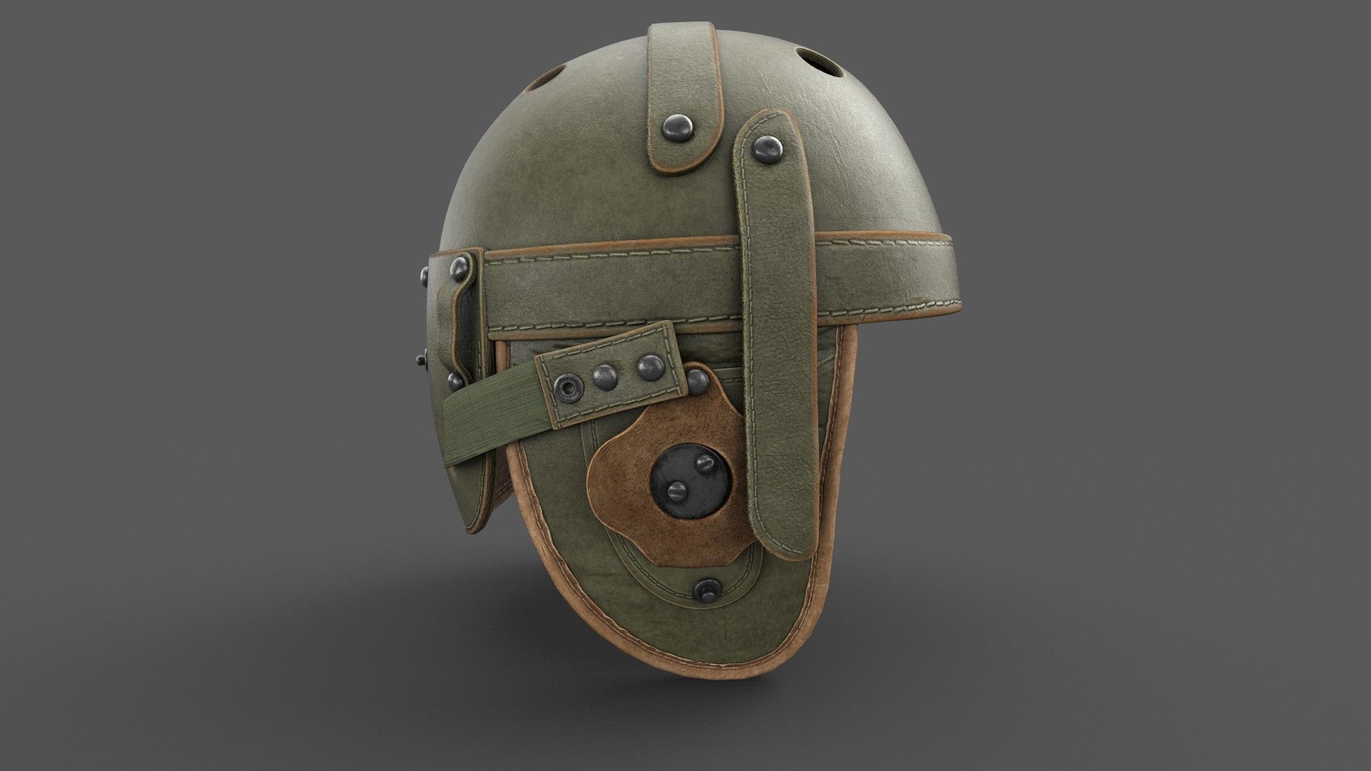 Vintage Tankers Helmet Game Ready Low-poly 3D model_4
