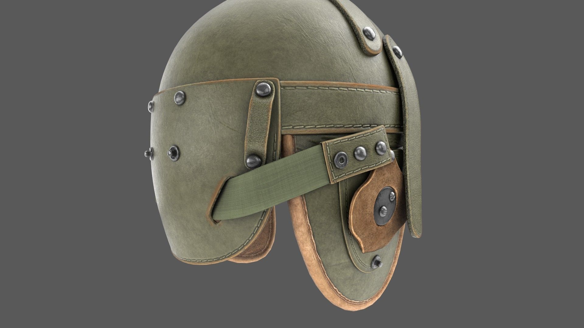 Vintage Tankers Helmet Game Ready Low-poly 3D model_9