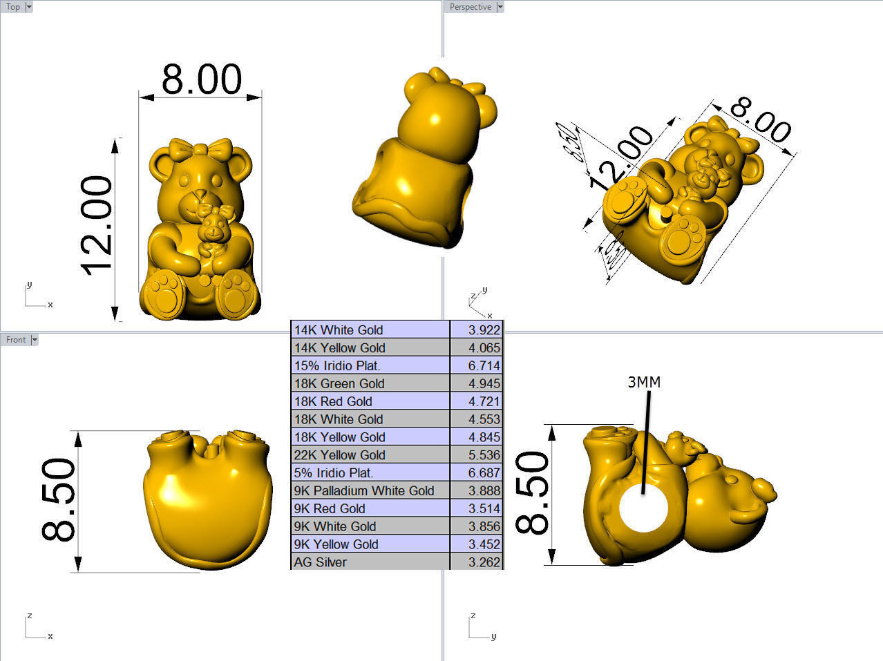 Teddy Bear baby charm pendant 3D print model_4
