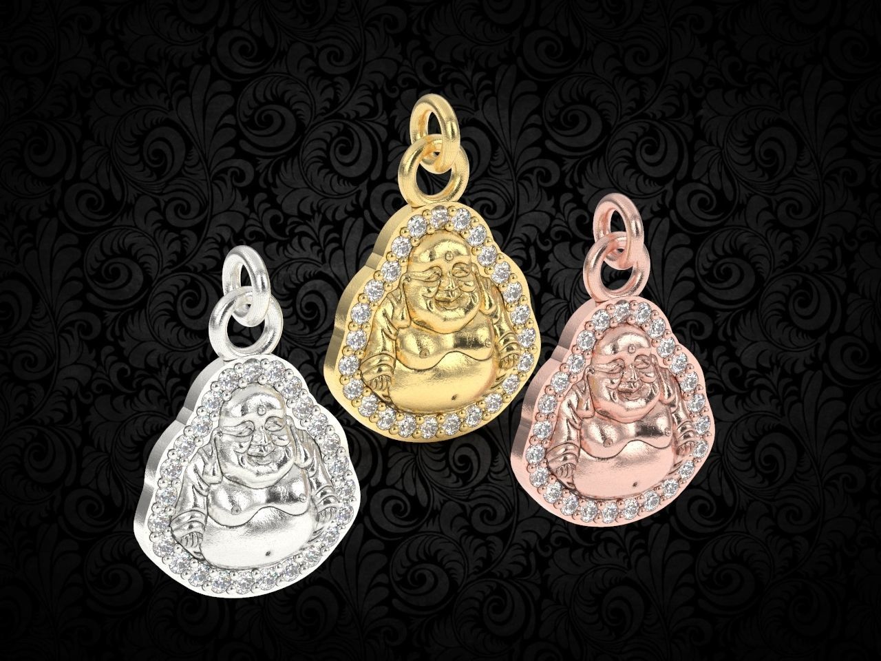 Jade Laughing Buddha charm pendant  3D print model_15