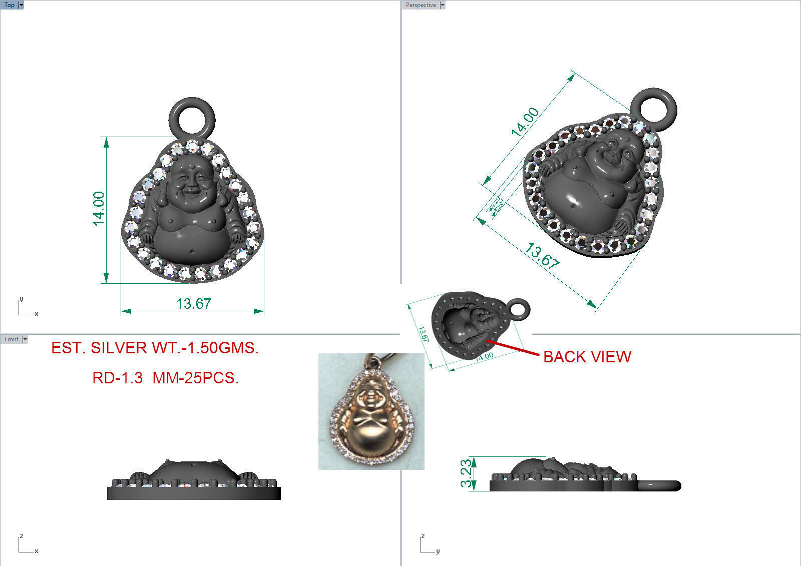 Jade Laughing Buddha charm pendant  3D print model_3
