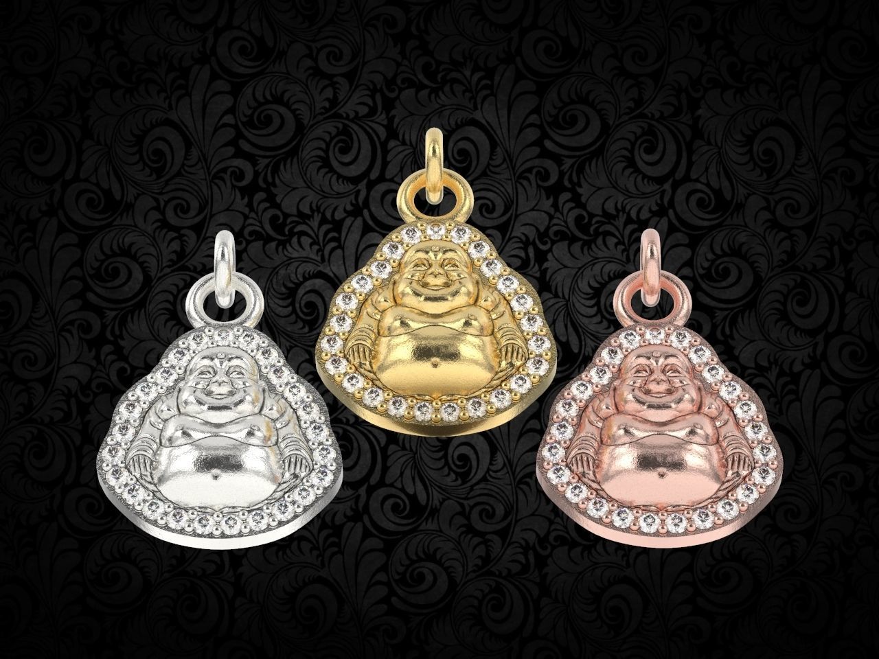 Jade Laughing Buddha charm pendant  3D print model_10