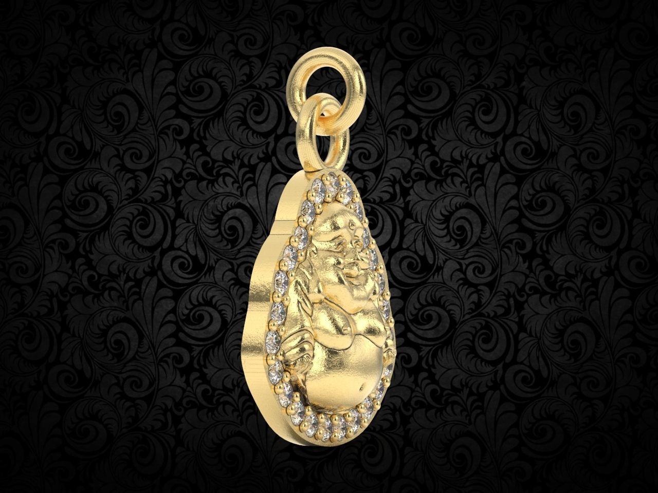 Jade Laughing Buddha charm pendant  3D print model_4