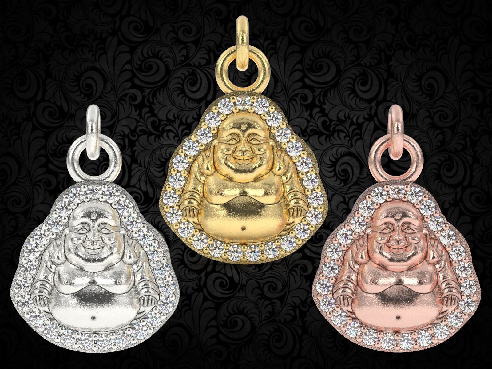 Jade Laughing Buddha charm pendant  3D print model_5