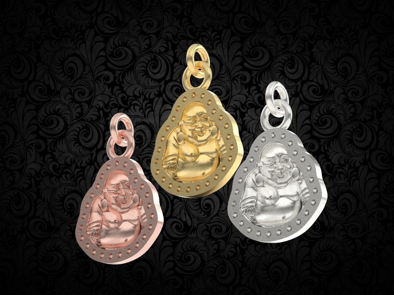 Jade Laughing Buddha charm pendant  3D print model_11