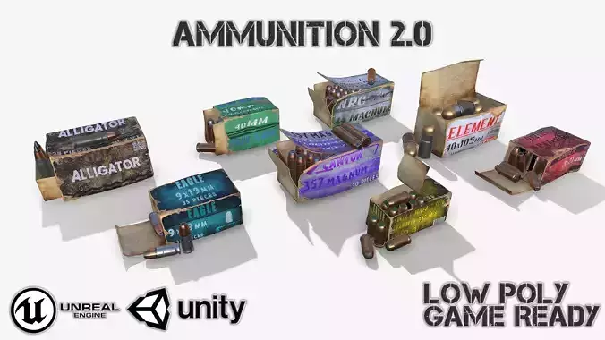 Ammunition 2 box of bullets Low-poly 3D model