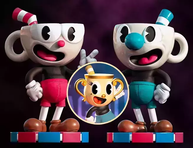 Cuphead Mugman and Ms Chalice -  statues 3D Model Collection