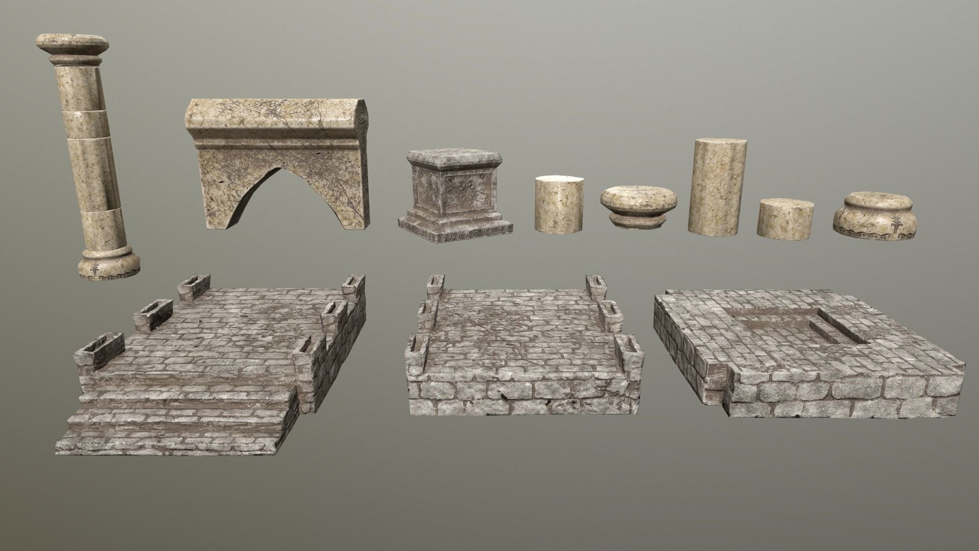 Altar Set stone wall Low-poly 3D model_1