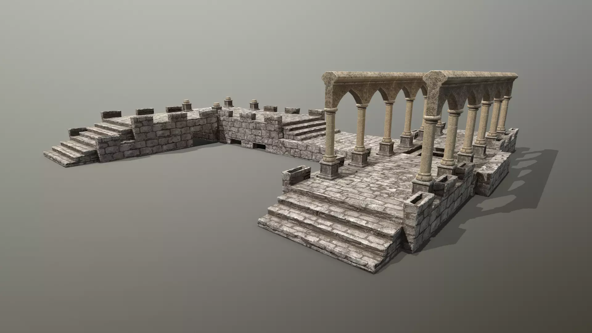 Altar Set stone wall Low-poly 3D model_0